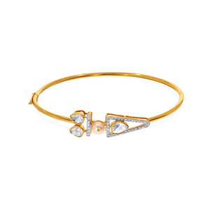 18K Gold Plated Geometric Pearl & CZ Diamond <b>Bangle</b> <b>Bracelet</b> for Women | Luxury Designer Open Cuff Jewelry - Product Image 2