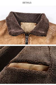 Men's Genuine Leather Bomber <b>Jacket</b> Stand Collar Zipper Closure Faux Fur Lining Solid Color Autumn Wear - Product Image 3