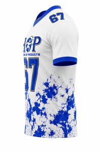 Men's V-Neck Football Jersey Sublimated Print Moisture Wicking 67 White Blue Regular Fit American football <b>fan</b> Jersey - Product Image 3