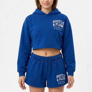 Ensemble deux pièces pour femmes, sweat-shirt à capuche à manches longues et short, couleur unie, hiver, 100% coton, streetwear écologique - Product Image 2