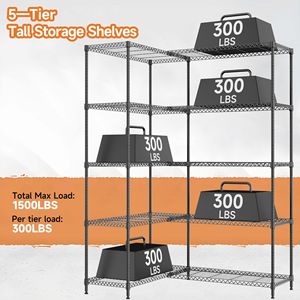 Scaffali in Metallo Ultra Resistenti a 5/4 Ripiani per Cucina/Garage, Capacità 1500/1200 LBS, Ripiani in Rete Regolabili a Doppia Fila, Durevoli - Product Image 4