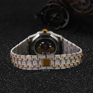 Montre mécanique en acier inoxydable bicolore sertie de moissanite pour homme, style hip-hop de luxe, effet diamant VVS1, montre statement - Product Image 4