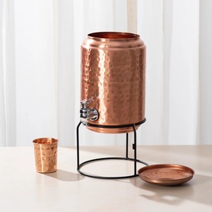 Distributeur d'eau portable en cuivre pur, martelé à la main, isolé sous vide, avec robinet et support |   Design contemporain - Product Image 2