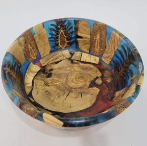 ชามเรซิ่นอีพ็อกซี่สีน้ำเงินมหาสมุทรทำมือและไม้มะกอก ชามศิลปะตกแต่งสไตล์ชายฝั่ง - Product Image 4