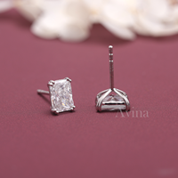 Boucles d'oreilles clous en diamant de laboratoire certifié IGI, taille radiant, en or blanc/rose et or jaune 18 carats, solitaires rectangulaires