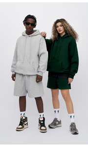Conjunto de Sudadera con Capucha y Pantalones Cortos de Punto 100% Algodón, Unisex, Talla Grande, Suave y Cómodo, Ropa Informal para Estar en Casa, Gris Jaspeado y Negro - Product Image 5