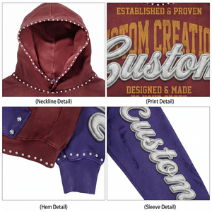 Sudadera con capucha personalizada para hombre, estilo urbano, oversize, de tejido grueso, color burdeos, corte holgado, con capucha adornada y estampado 3D en relieve - Product Image 3