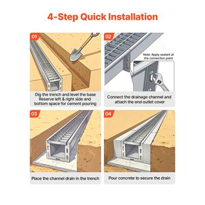 Caniveau de balcon linéaire de 43,3 pouces avec grille en acier au carbone et canal de drainage en acier inoxydable 304 - Product Image 6