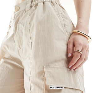 Short cargo femme taille mi-haute en toile de coton couleur unie, séchage rapide, respirant, taille élastique, design décontracté avec poches, délavé à la pierre - Product Image 5