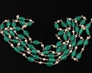 Chaîne de chapelet ovale en perles d'aventurine verte hydro, plaquée argent, bijoux en pierres précieuses pour la fabrication, vente en gros, approvisionnement en vrac - Product Image 5