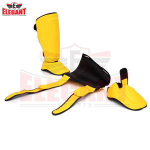 Protège-tibias et pieds légers jaunes et noirs durables pour l'entraînement de combat, en cuir avec fermeture auto-agrippante, équipement de boxe protecteur - Product Image 6
