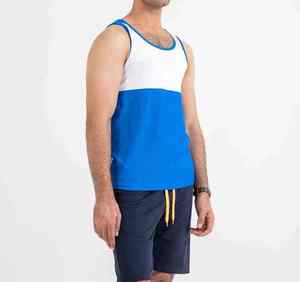 Men Color Blocked <b>Tank</b> <b>Top</b> <b>White</b> Blue Casual O-Neck Knitted Sleeveless Shirt - Product Image 4