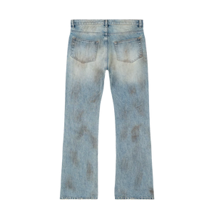 Jeans en coton de haute qualité, style streetwear américain Y2K, déchirés, avec patchs, taille mi-haute, coupe évasée hip-hop, bleu délavé, pour hommes - Product Image 2