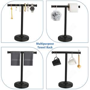 Support à serviettes de style vintage avec base en bois et cadre métallique, porte-serviettes décoratif pour salle de bain, lavabo - Product Image 5