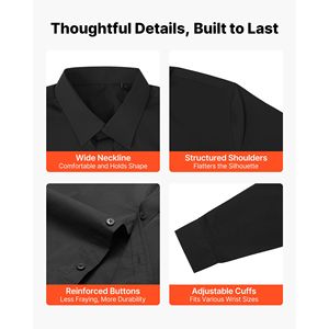 Camicia da Uomo a Maniche Lunghe con Bottoni, Tinta Unita - Vestibilità Slim, Tessuto Elasticizzato Antipiega, Business Casual - Product Image 5