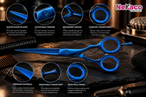Tijeras de Peluquería Profesionales NEKACO para Diestros, de Acero Inoxidable, Ligeras, Color Azul - Product Image 2