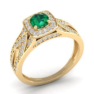 แหวนหมั้นเพชรสีเขียวมรกตสีทอง14K ทำด้วยมือปรับแต่งได้ - Product Image 2