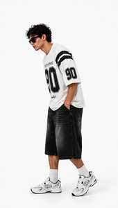 T-shirt blanc surdimensionné pour homme ONETEN APPAREL avec imprimé noir 90, manches courtes, jersey décontracté en coton respirant, col rond - Product Image 2
