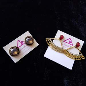 Designer Pearl and <b>Red</b> Stud <b>Earrings</b> Set-Gold Plated Zinc Alloy with Diamond Accents Trendy Geometric Gift - Product Image 1