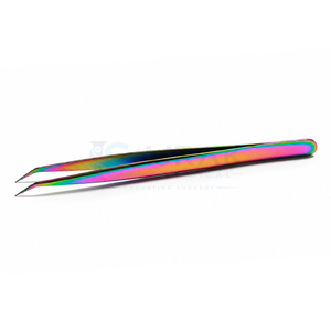 Pince à épiler professionnelle en acier inoxydable arc-en-ciel en forme de L pour extensions de cils, outil de précision pour isolation de cils et maquillage - Product Image 1