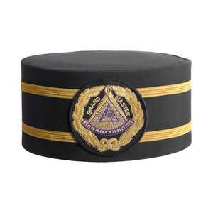 Ceremonial Headwear Premium Grand Master Blue Lodge Crown Cap Black with Gold Stripe and Embroidered <b>Purple</b> Crest Custom - Product Image 1