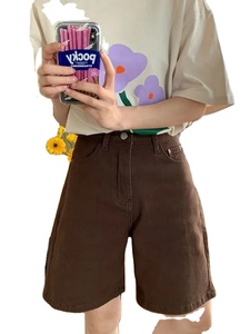 Pantalones cortos de mezclilla marrón para mujer, novedad de verano 2025, pantalones cortos Retro americanos de cintura alta, pantalones cortos rectos versátiles holgados de ocio para mujer - Product Image 2