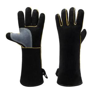 Guantes de Soldadura con Revestimiento de Cuero y Forro de Nomex, Resistentes a Salpicaduras de Metal Fundido, Negros con Costuras Amarillas - Product Image 5