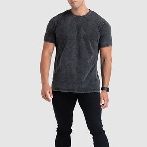 T-shirts Homme en Gros Effet Délavé Acide Streetwear Hip Hop Stone 100% Coton Coupe Classique Motif Uni Écologique Respirant Polaire - Product Image 2