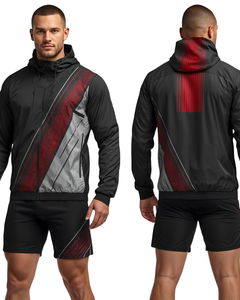 ชุดเซ็ตเสื้อแจ็คเก็ตวินด์เบรกเกอร์ลายทาง Men Velocity พร้อมกางเกงขาสั้น ชุดกีฬาสองชิ้น - Product Image 3