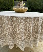 Nappe ronde marron pierre chaude, motif floral indien, faite à la main, 100% coton, personnalisable, décoration moderne pour la maison