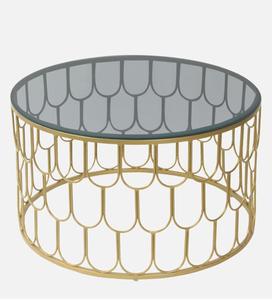 Modern <b>Round</b> Brass <b>Console</b> <b>Table</b> with Tempered Glass Top Contemporary Living Room Furniture Decorative Accent Piece - Product Image 2