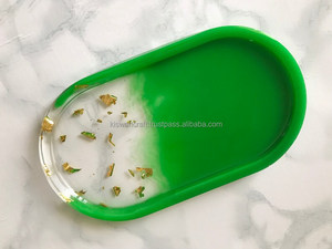 Irish Green Resin Trinket Tray Handmade Vanity Tray Oval Jewelry <b>Ring</b> Dish Unique Home Decor Gold Flakes Multipurpose Gift - Product Image 3