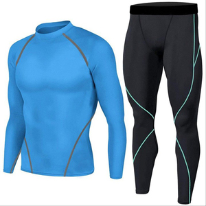 Customized Logo Fitted Compression Men's Fitness Suit Wholesale Men Exercise Workout <b>Tight</b> Leggings Shirt Sets Compression Suits - Product Image 1