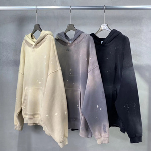 Venta al por mayor personalizado impreso hombres de gran tamaño sudaderas con capucha de invierno cálido polar ácido lavado Street-Wear Vintage teñido de coloración sudaderas con capucha - Product Image 3