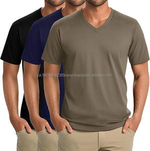 Camiseta clásica al por mayor con cuello en V, de color sólido, suave, de manga corta, ajustada, cómoda, de alta calidad para hombre. - Product Image 2