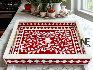 Plateau rectangulaire en os incrusté, artisanal, style Art déco indien, pour une décoration intérieure élégante et un cadeau raffiné - Product Image 6