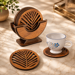 Posavasos de Madera con Diseño de Pétalos, Corte Láser, Madera Sólida Premium, Resistente al Calor, Protector de Mesa Floral, Decorativo - Product Image 4
