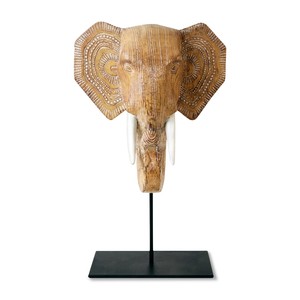 Sculpture de tête d'éléphant en teck artisanal, finition noyer, installation sur table, écologique, vente en gros - Product Image 4