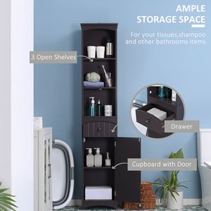 Mobiletto alto autoportante marrone con 3 ripiani e cassetto per l'organizzazione del bagno - Product Image 4