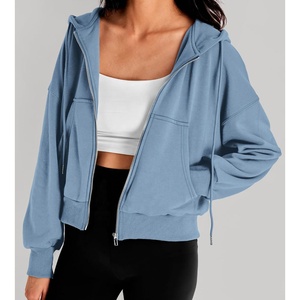 Zip Over Mujeres Invierno Grueso Térmico Ligero Fleece Sin forro Recortada Correr sudaderas con capucha transpirables - Product Image 3