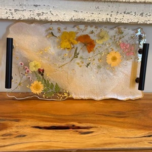Peach & Gold Resin Tray with Real Pressed Flowers - Product Image 1