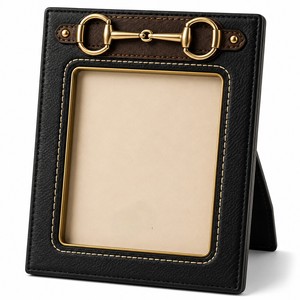 Classic Equestrian Style Photo <b>Frame</b> Designed With <b>Black</b> Leather Look Finish And Gold Buckle Accents For A Distinctive Decor - Product Image 5