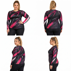Camiseta deportiva de compresión estampada de talla grande para mujer, manga larga, protección UV, para gimnasio, capa base, top deportivo para mujer - Product Image 6