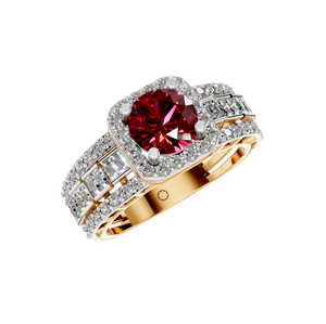 טבעת אירוסין/נישואין בהתאמה אישית, מצופה זהב, עם הילה של יהלומים 0.99 קראט ורובי 1.5 קראט, בעלת תעודת IGI, בסגנון קלאסי מודרני. - Product Image 6