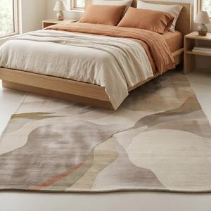 Tapis d'appoint en laine noué à la main, motif floral classique, beige taupe abstrait, tapis décoratif doux pour salon, chambre, bureau - Product Image 3