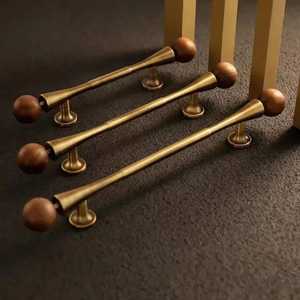 Mid Century Modern <b>Brass</b> Wood Cabinet Handle <b>Drawer</b> <b>Pull</b> Solid <b>Brass</b> Furniture Handle Wardrobe Hardware Dresser Knob - Product Image 1