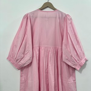 Robe midi décontractée en coton pour femme avec manches ballon - Robe d'été style babydoll taille empire - Tunique ample 100 % coton à col en V - Product Image 3