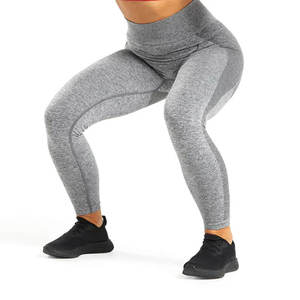 Leggings Largos de Cintura Alta para Mujer, Color Gris Sólido, Tejido Elástico de Nailon y Spandex, Deportivos, para Todas las Temporadas - Product Image 4