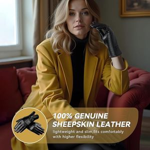 Gants en cuir pour femmes, hiver, en laine de mouton, chauds pour temps froid, compatibles écran tactile, collection femme - Product Image 4