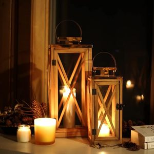 Luxury Wooden <b>Lantern</b> <b>Candle</b> Holder Decorative Farmhouse <b>Lantern</b> with Glass Panels for Home Wedding Event Decor - Product Image 4